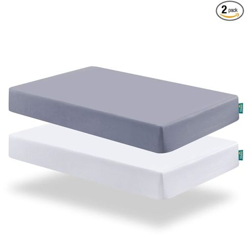 Biloban Pack and Play Sheets Fitted, 2 Pack Pack and Play Sheet Fits for Graco Pack n Play Mattress, Neutral Playard Sheets for Baby Boys and Girl, Grey & White