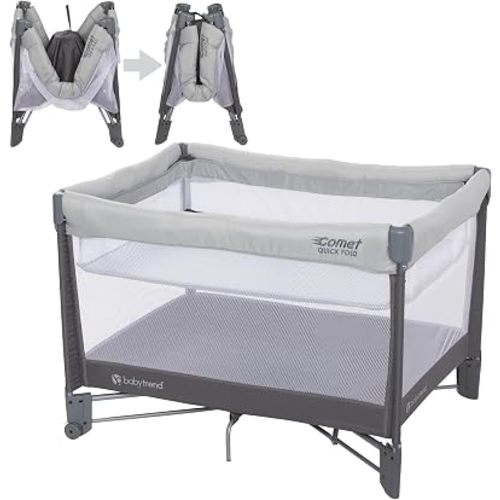 Baby Trend Comet One Hand Quick-Fold Playard with Hanging Bassinet, Desert Grey