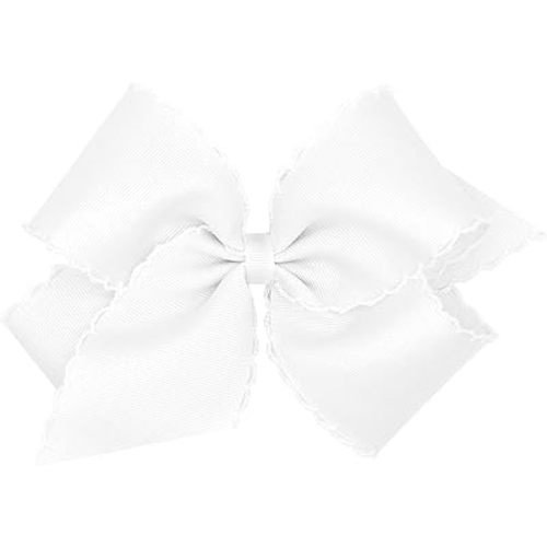 Wee Ones Girls' Classic Grosgrain Moonstitch Edge Hair Bow, No-Slip Hair Clip, Handmade, White, Medium