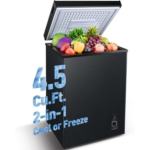 Anypro Chest Freezer 4.5 Cu.Ft, FreeStanding Top Door Compact Small Deep Mini Freezer with Removable Basket, 7 Adjustable Temperatures for Garage Dorm Apartment RV Kitchen Business, Black