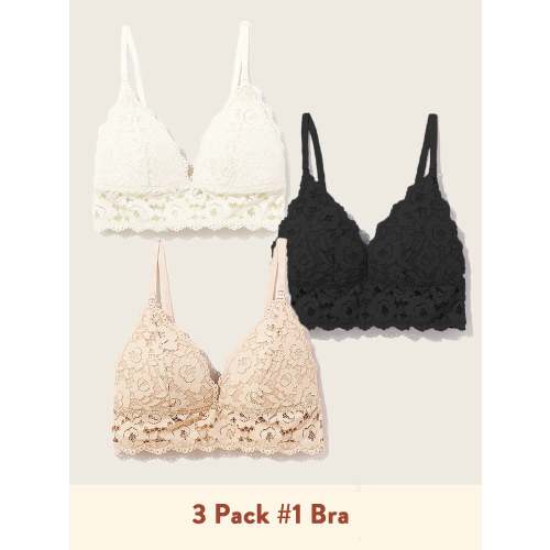 3 Pack Lace Plunge Bralette
