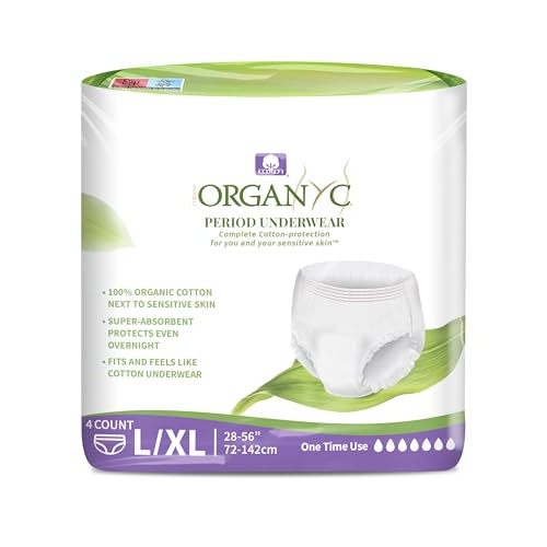 Organyc Certified Organic Cotton Disposable Period Underwear for Sensitive Skin 12 Hours Complete Protection (L/XL 4 Pack)