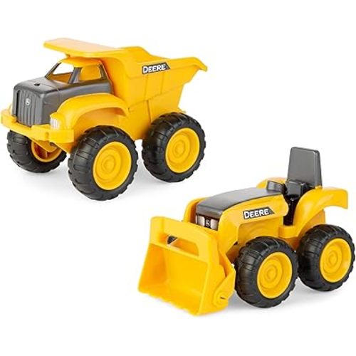 John Deere Vehicle Set - Includes Dump Truck Toy and Tractor Toy with Loader - Kids Outdoor Toys - Kids Construction Toys and Sandbox Toys - Yellow - 6 Inches - 2 Count - Ages 18 Months and Up