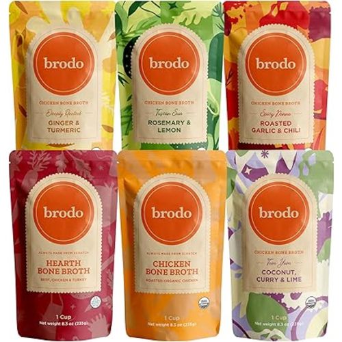 Brodo Organic Chicken & Beef Bone Broth, Keto No Preservatives (6x 8.3 oz)
