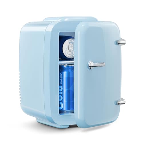 Mini Fridge for Bedroom - 4 Liter/6 Can Mini Makeup Fridge, 110V AC/ 12V DC Portable Thermoelectric Cooler&Warmer for Skincare, Drink, Cosmetic, Medicine, Small fridge for Bedroom, Office, Dorm, Car