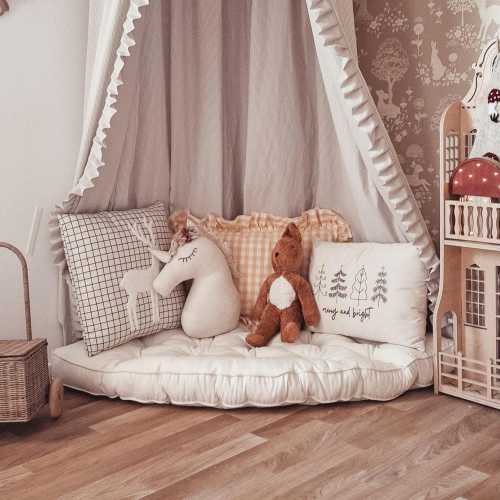 Corner Floor Cushion for Kids Room – Handmade Cotton Floor Pillow with Comforel Filling, Montessori Reading Nook Mat, Playroom Corner Seat