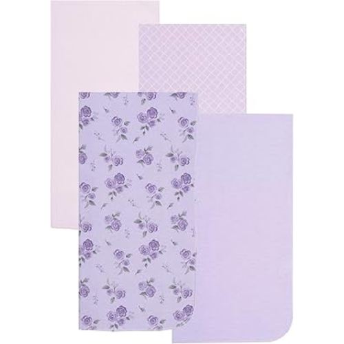 EVERYDAY KIDS 4 Pack of Soft Flannel Receiving Baby Blanket Set for Girls; Pink and Purple Baby Swaddle Blankets with Purple Flower and Diamond Pattern Designs for Newborn Baby Girl Nursery