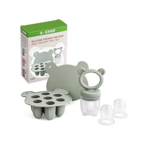 Silicone Baby Fruit Food Feeder & Mini Freezer Nibble Tray, Breastmilk Popsicle Molds for Baby Teething Relief, BPA Free Silicone Teething Toys Feeder for Safe Infant Self Feeding, Extra Food Pouches