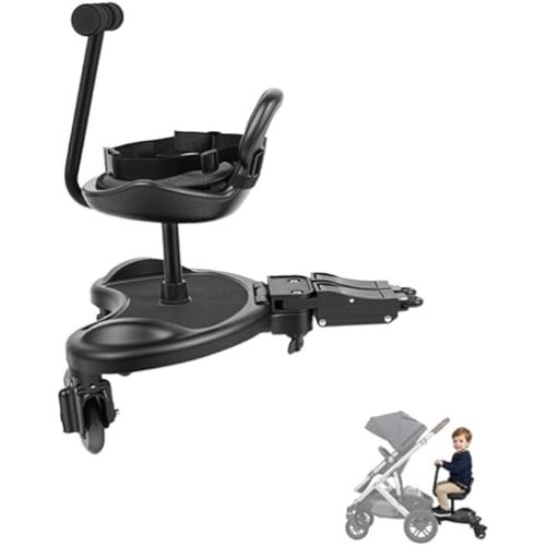 Universal Stroller Board Buggy Board, Stroller Glider Board Stroller Standing Board with Backrest and Detachable Seat, Sit and Stand Stroller Attachment for Toddler to Ride, Up to 55lbs