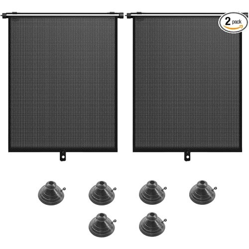 2PCS Car Side Window Sun Shade for Baby/Kids- 18"×14" Retractable Roller Car Window Shade with Suction Cups - Blocks Heat and UV Rays Glare Protection- Baby Travel Accessories for Cars (Black)