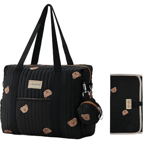 Large Diaper Bag Tote, Maternity Hospital Travel diaper tote, Multifunction baby bag, Baby Nappy Bags, Messenger bag (Medium - Black Bears)