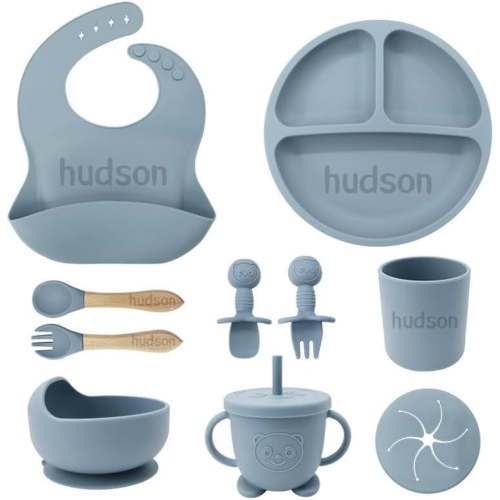 Threemushroom Personalized Baby Silicone Suction Plates Set with Name