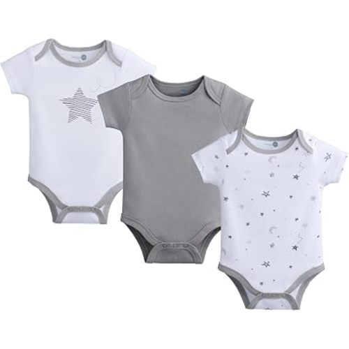 American Baby Company Unisex 3-Pack 100% Cotton Short Sleeve Baby Bodysuit, Soft Breathable Infant Bodysuits for Boys Girls
