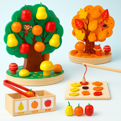 Apple Picking Magnetic Tree Toy, Hand-Eye Coordination, Color Recognition, Montessori Toys for 3 4 5 6 Year Old