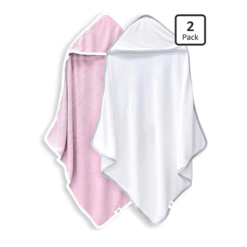 2 Pack Baby Bath Towel - Rayon Made from Bamboo, Ultra Soft Hooded Towels for Babies,Toddler,Infant - Newborn Essential -Perfect Baby Registry Gifts for Boy Girl - Pink and White