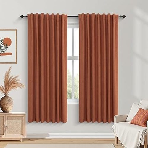 KOUFALL 52x72 Inches Long Terracotta Back Tab Linen Blackout Curtains
