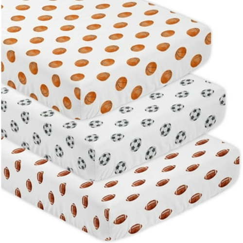 Sweet Jojo Designs Sports Theme Boy Baby Fitted Crib Sheet Set Infant Newborn Nursery Toddler Bed Room Standard Mattress 3p Football Basketball Soccer Watercolor Vintage Sport Themed Balls
