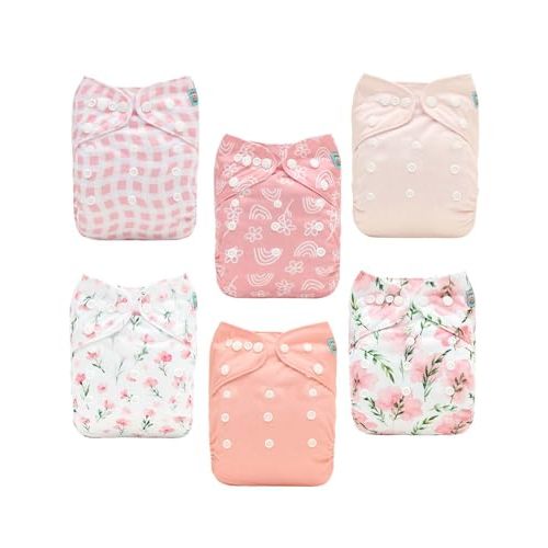 ALVABABY Baby Cloth Diapers 6 Pack with 12 Inserts Cloth Diaper Covers Adjustable Washable Reusable for Baby Girls and Boys 6DM138A