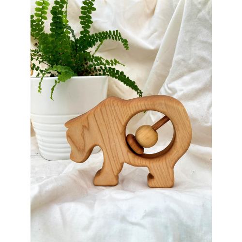 Baby Rattle Bear, Grizzly, Wood Rattle - Meets CPSC Requirements