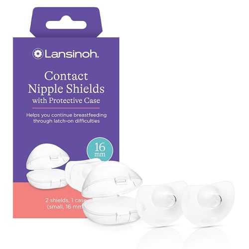 Lansinoh Contact Nipple Shields for Nursing Mothers, Ultra-Thin Soft & Flexible Silicone Shields for Sensitive Nipples and Latch-On Support (0.63 inch or 16mm), with Case, 2
