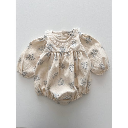 Baby Lala S25 Neckline Lace Detail Floral Bubble Romper (6-24m) - Ivory