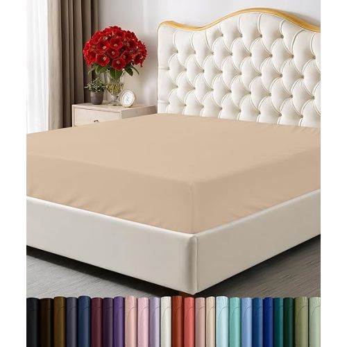 Utopia Bedding King Fitted Sheet - Bottom Sheet - Deep Pocket - Soft Microfiber - Shrinkage and Fade Resistant - Easy Care -1 Fitted Sheet Only (Beige)