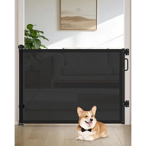 Retractable Baby Gates for Doorways, 58" Extra Wide Mesh Child Dog Gate for Stairs, 34" Tall Toddler Pet Gate Indoor and Outdoor, Easy Install, Essential for Home Safety, Black