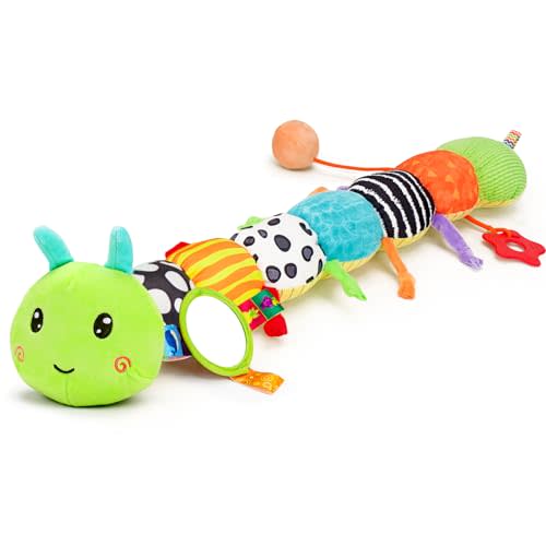 Baby Sensory Toy 0-6 Month Music Animal Stuffed Plush Caterpillar Toy for Infant 0-3-6 Month Tummy Time with Baby Mirror Crinkle Rattle for 6-12 Month Carseat Toys for Newborn Boys Girls Shower 1