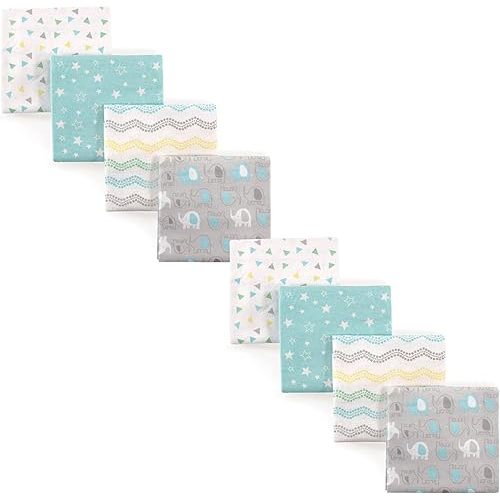 Luvable Friends Unisex Baby Cotton Flannel Receiving Blankets, Basic Elephant 8-Piece, One Size