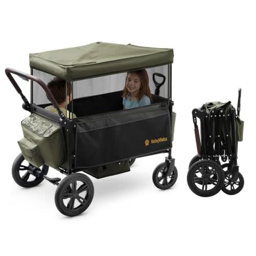 Stroller Wagon for Kids, One-Hand Adjustable Push/Pull Handle | Spacious Storage, 8"/12" All-Terrain Wheels, Canopy with Bug Net, Wagon Stroller for Daily Walks, Short Trips & Grocery Runs