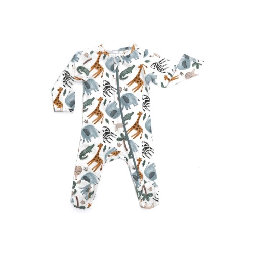 Organic Cotton Zip Footie in Safari Animals