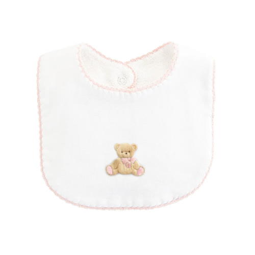 Teddy Bear Bib with Crochet Trim - Pink