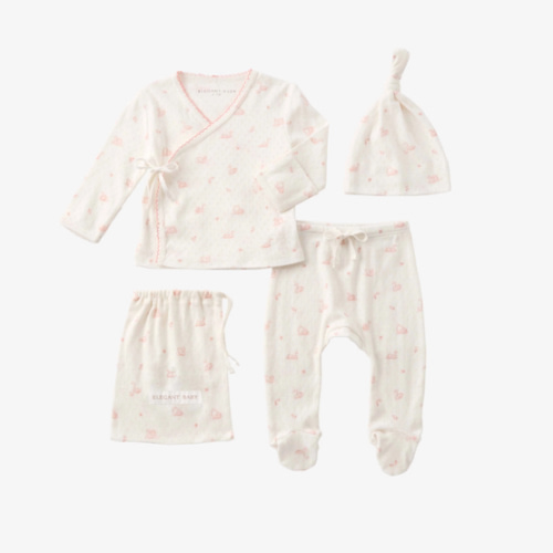 Pink Swan Print Organic Cotton Pointelle Layette 3 Pc Gift Set – Elegant Baby