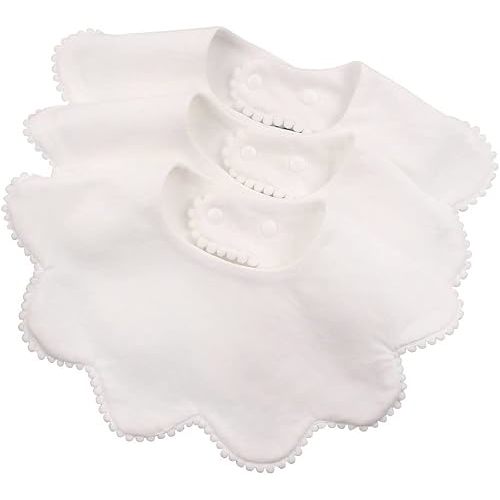 JANGANNSA 3 PCS White Flower Baby Bibs Infant Burp Clothes for Baby Girls Saliva Towel Cotton Infant Toddler Girls Bibs (3PCS-White)