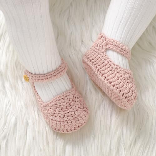 Hadetoto Baby Booties Newborn Baby Mary Jane Shoes Hand Crochet Knit First Walkers Cotton Infant Bootie