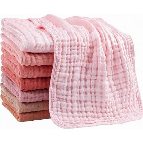 Muslin Burp Cloths for Baby Girls, Pack of 8, 6-Layer Large 20"x10" Organic Cotton Burping Cloths, Ultra Soft Absorbent, Spit Up Rags Drool Wash Cloths, Baby Registry Essentials