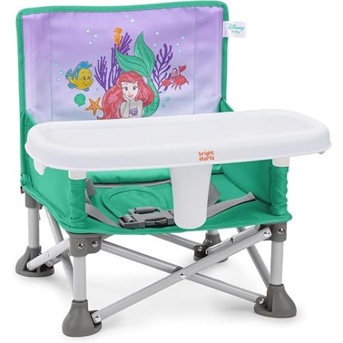 Bright Starts Disney Princess Ariel Pop 'N Sit Portable Booster, Indoor/Outdoor Use, Floor Seat with Feeding Tray, 6 Mos - 3 Yrs