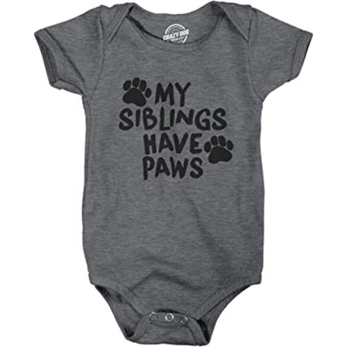 Creeper My Siblings Have Paws Funny Cool Cute Dog Cat New Baby Shirt for Newborn