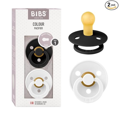 Natural Rubber Baby Pacifier | Set of 2 BPA-Free Soothers | Made in Denmark | 0+ Months (Pack of 2) | Black/White | Natural Rubber Latex | Size 1 | BPA-Free | Made in Denmark | High Nipple Acceptance | Airflow Holes | Comfort Shield