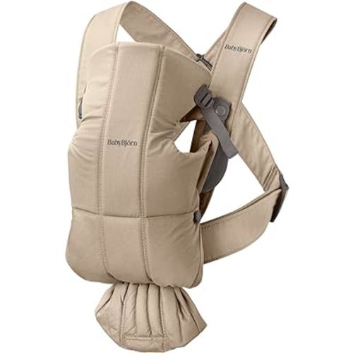 BabyBjörn Baby Carrier Mini, Beige, Woven | Newborn Carrier (7-25 lbs), Ergonomic, Easy-to-Use