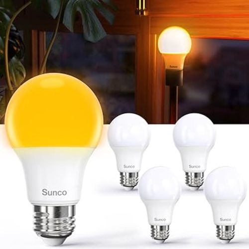 Sunco Amber Sleep Light Bulbs, Blue Light Blocking, A19 9W(60 Watt Equivalent) Dim Light Bulbs for Lamp, 1800K Warm Light Bulb, E26 for Healthy Sleep, Bedroom, Baby Nursery Light, 4 Pack