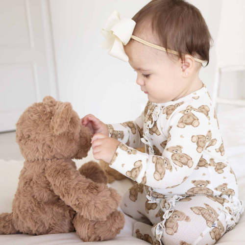 Beary Sweet Bamboo Waffle Zipper Ruffle Footie