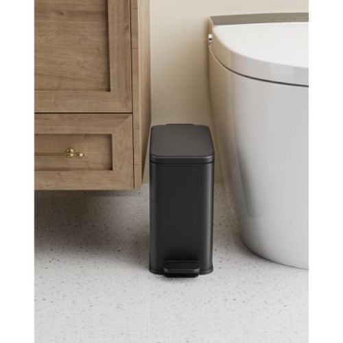 Bathroom Trash Can, 1.3 Gallon (5 L) Small Trash Bin with Lid, Slim for Small Spaces, Stainless Steel Garbage Can, Soft Close, Black