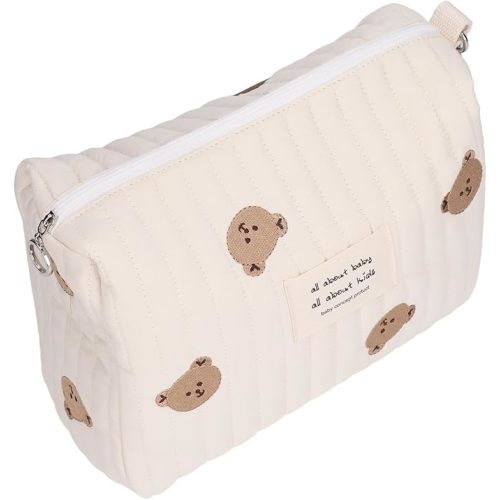Diaper Bag, Small Diaper Bag Tote Bag Quilted Cotton Cute Pattern Nappy Diaper Storage Bag with Stroller Hooks Portable Stroller Baby Diaper Bag for Baby Bottles (bear