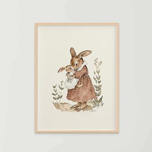 Nursery Decor Wall Art Kids Room Decorative Pictures Animal Poster Prints Lovely Rabbit Nursery 12X16Inch UnFramed Print for Kids Baby Bedroom Nursery Playroom Room for Mother and Infant