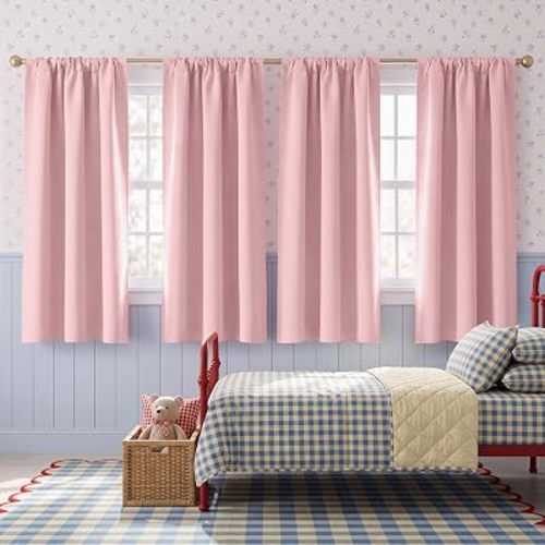 NICETOWN 4 Packs Blush Pink Blackout Curtains 63 inch Length for Girls Room