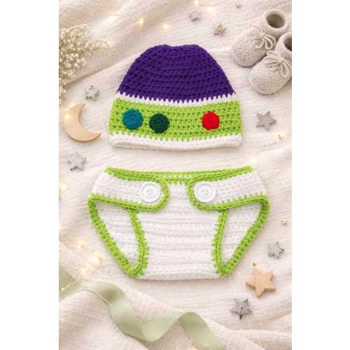 Crochet Buzz Lightyear Beanie and Diaper Cover Set, 0-3 Months