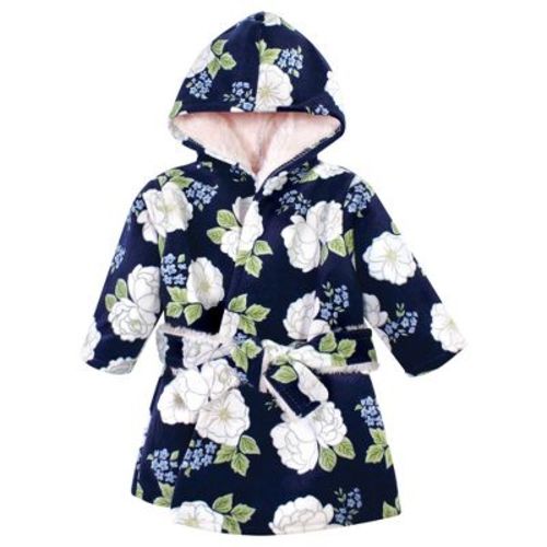 Hudson Baby Infant Girl Mink with Faux Fur Lining Pool and Beach Robe Cover-ups, White Peonies, 0-6 Months