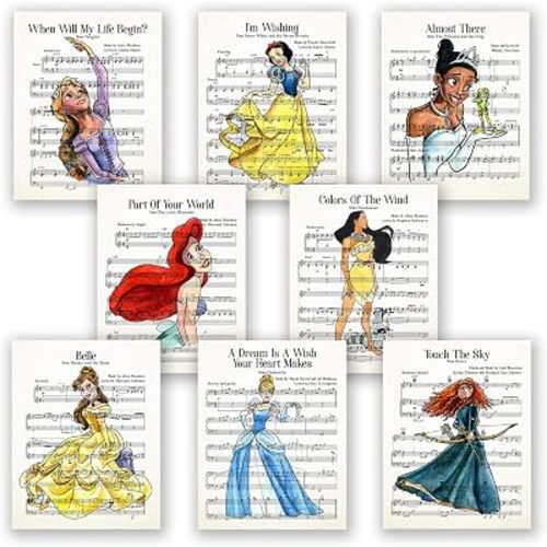 Princess Wall Art Posters - Girls Room Wall Decor, 8x10, Set of 8