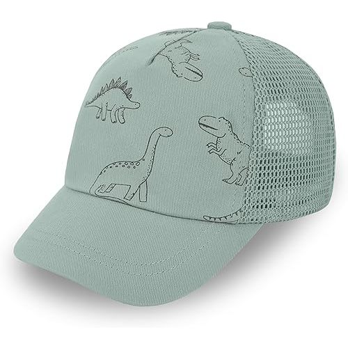 Baby Baseball Cap with Mesh Toddler Baseball Hat Infant Baseball Cap Baby Sun Summer Hat for Kids Seaweed Blue Dino 0-12 Months
